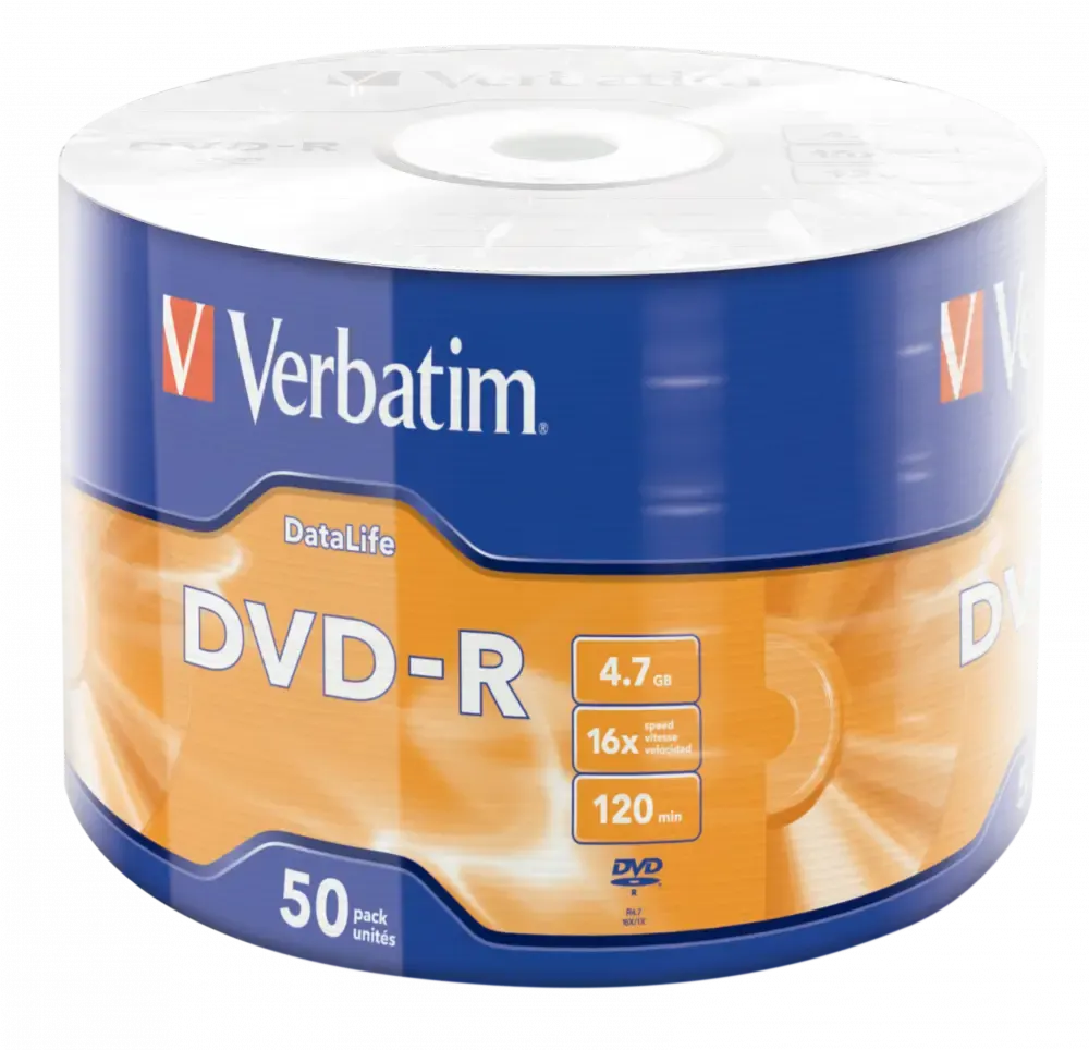 Verbatim, DVD-R, 4.7GB 16x Wrap Matt Silver, 50-ცალიანი