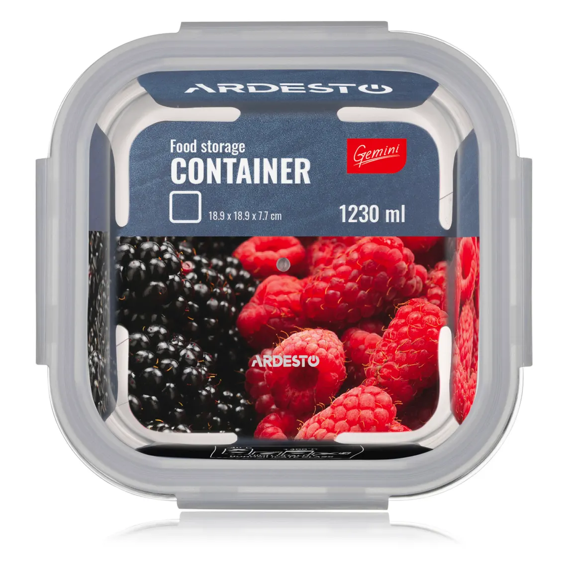 საკვების კონტეინერი Ardesto Food storage container Gemini 1.23l, borosilicate glass, plastic, square, transparent