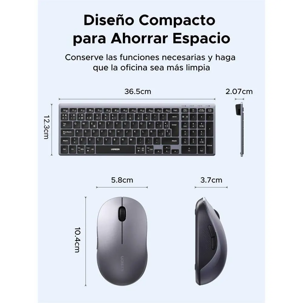 Keyboard and mouse combo UGREEN MK552 (85513), Wireless, USB, Bluetooth, Keyboard And Mouse, Grey
