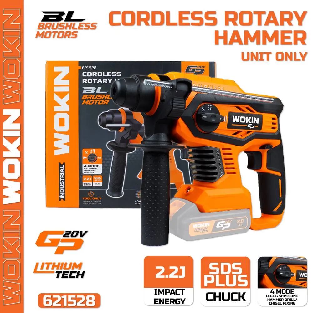 Rotary hammer Wokin 621528, 20V 1400Rpm, 2.2J, Black/Orange