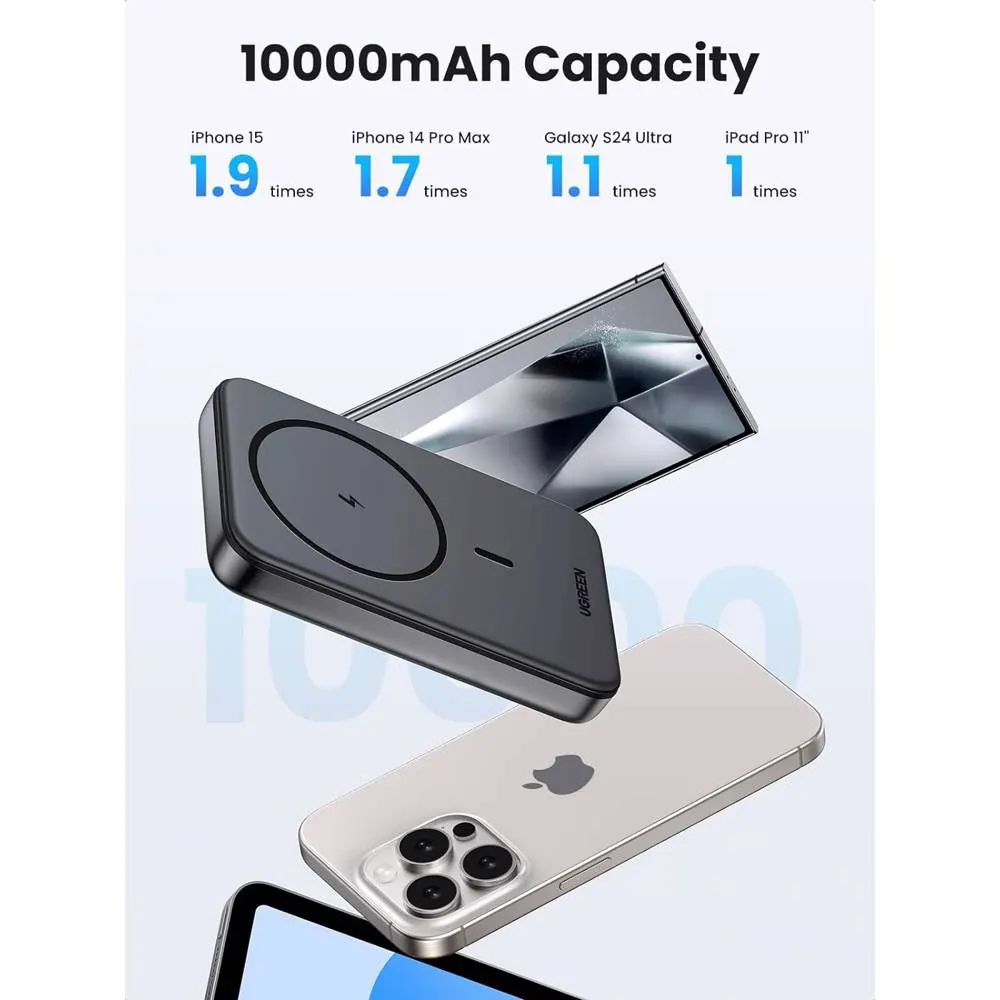 UGREEN PB561 (25919), 10000mAh 15W, Type-C, Magnetic Power Bank, Grey