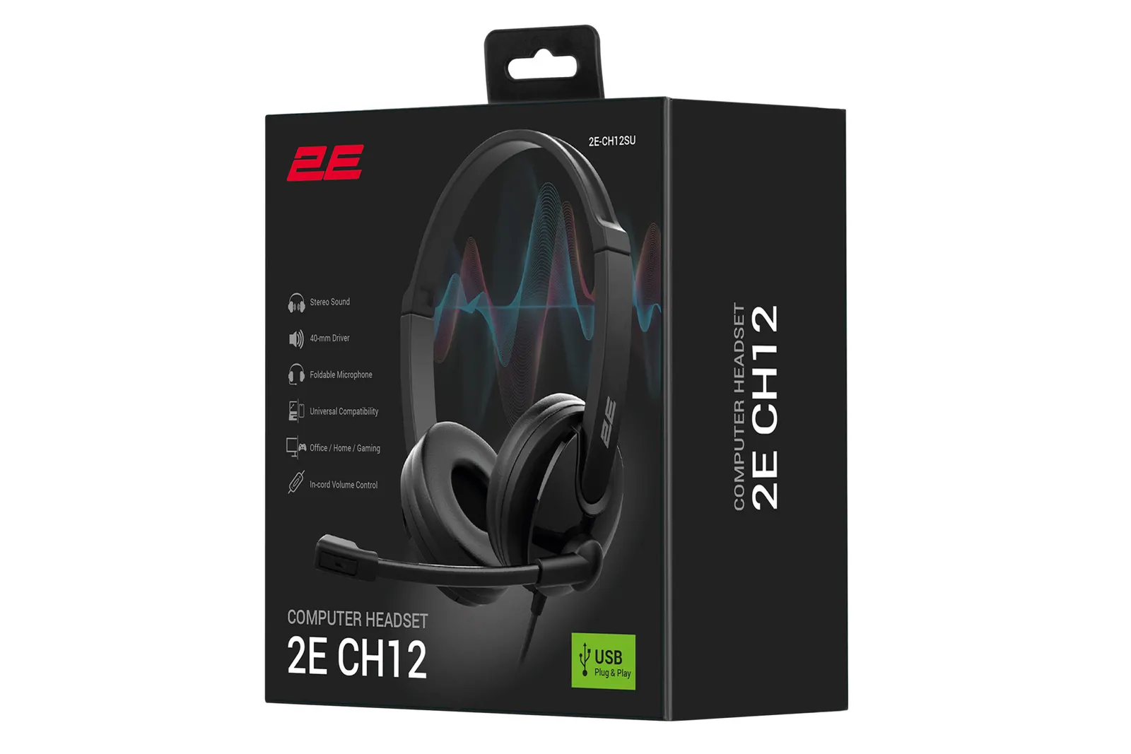 ყურსასმენი 2E PC headset stereo On-ear CH12 USB, omni-mic, 2m, black
