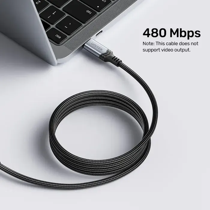 C14110GY-2M,UNITEK 2M, CM to CM Power Delivery 3.1 240W Charging Cable, Black