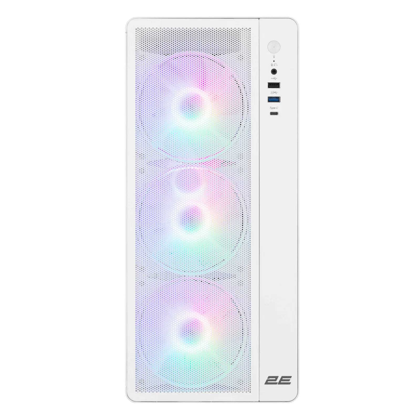 ქეისი PC case 2E GAMING Credo Plus V510W without PSU, 1xUSB3.0, 1x USB 2.0, 1xUSB Type-C, 4x120mm RGB Rainbow, VGA 310mm, TG Side Panel, ATX, white
