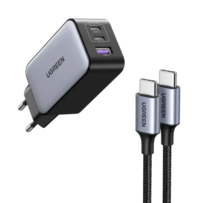 დამტენი X553, UGREEN, Power Supply, Nexode Air, 65W, USB, USB-C x2, Grey.