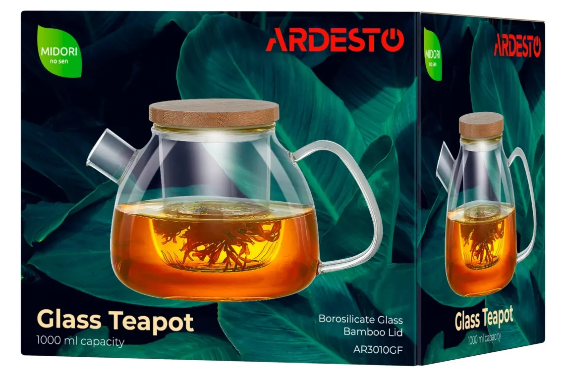 ჩაიდანი Ardesto Teapot, 1000ml, borosilicate glass, bamboo, transparent