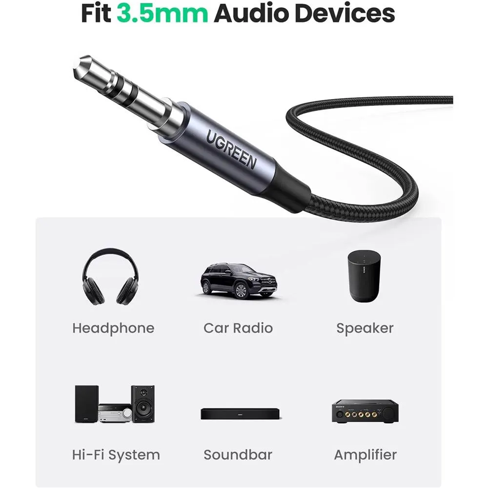 Audio adapter UGREEN CM450 (20192), Type-C To 3.5mm Aux Audio Cable With Chip, 1m, Black/Grey