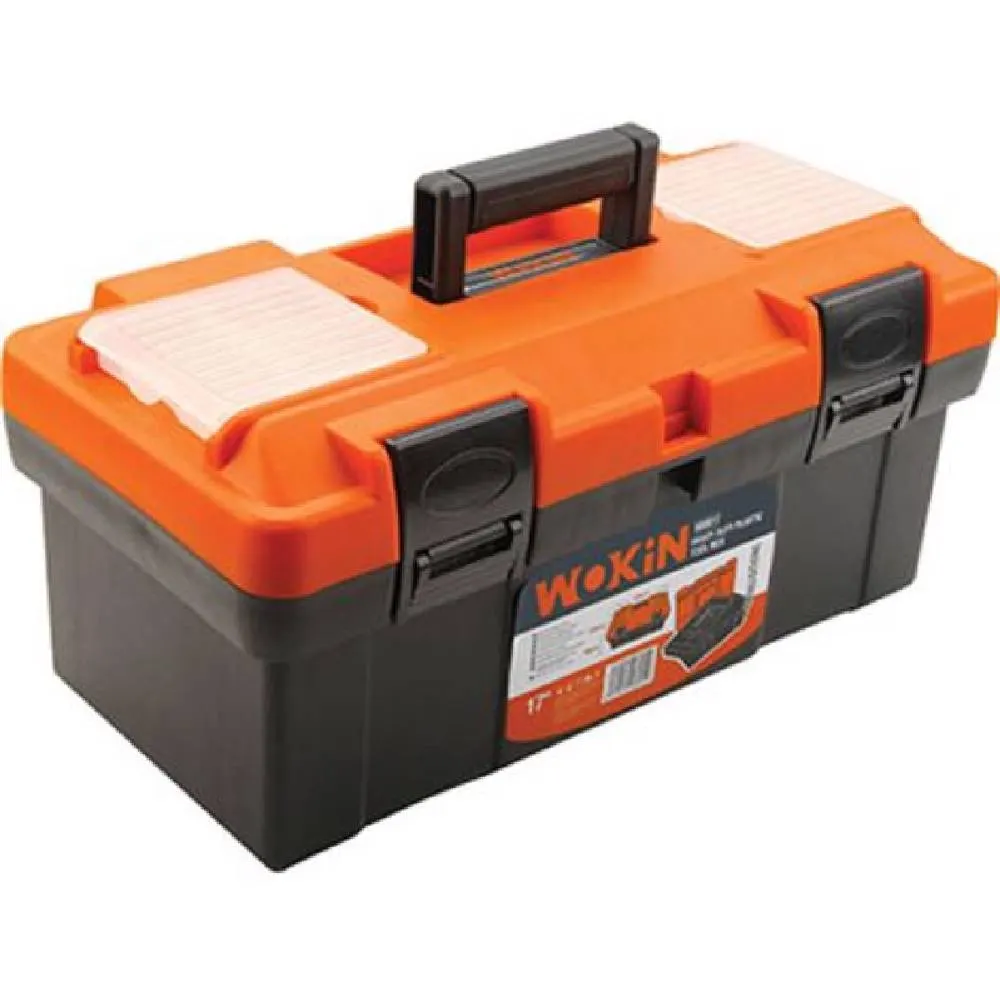 ხელსაწყოების პლასტმასის ყუთი Wokin 900017, 17\", Heavy Duty Plastic Tool Box (INDUSTRIAL), Black/Orange