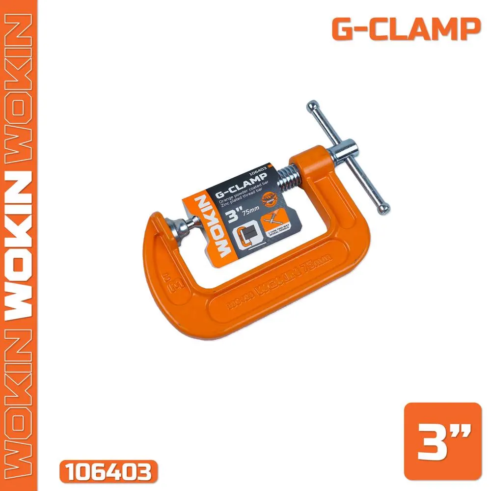 მეტალის ფიქსატორი Wokin 106403, 3″, G-Clamp, Orange