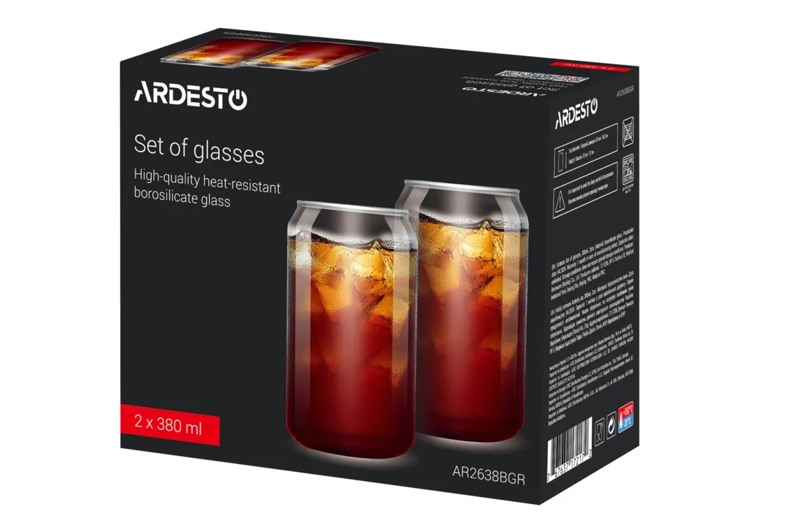 Set of glasses ARDESTO Jar, 380ml, 2pcs, borosilicate glass, transparent