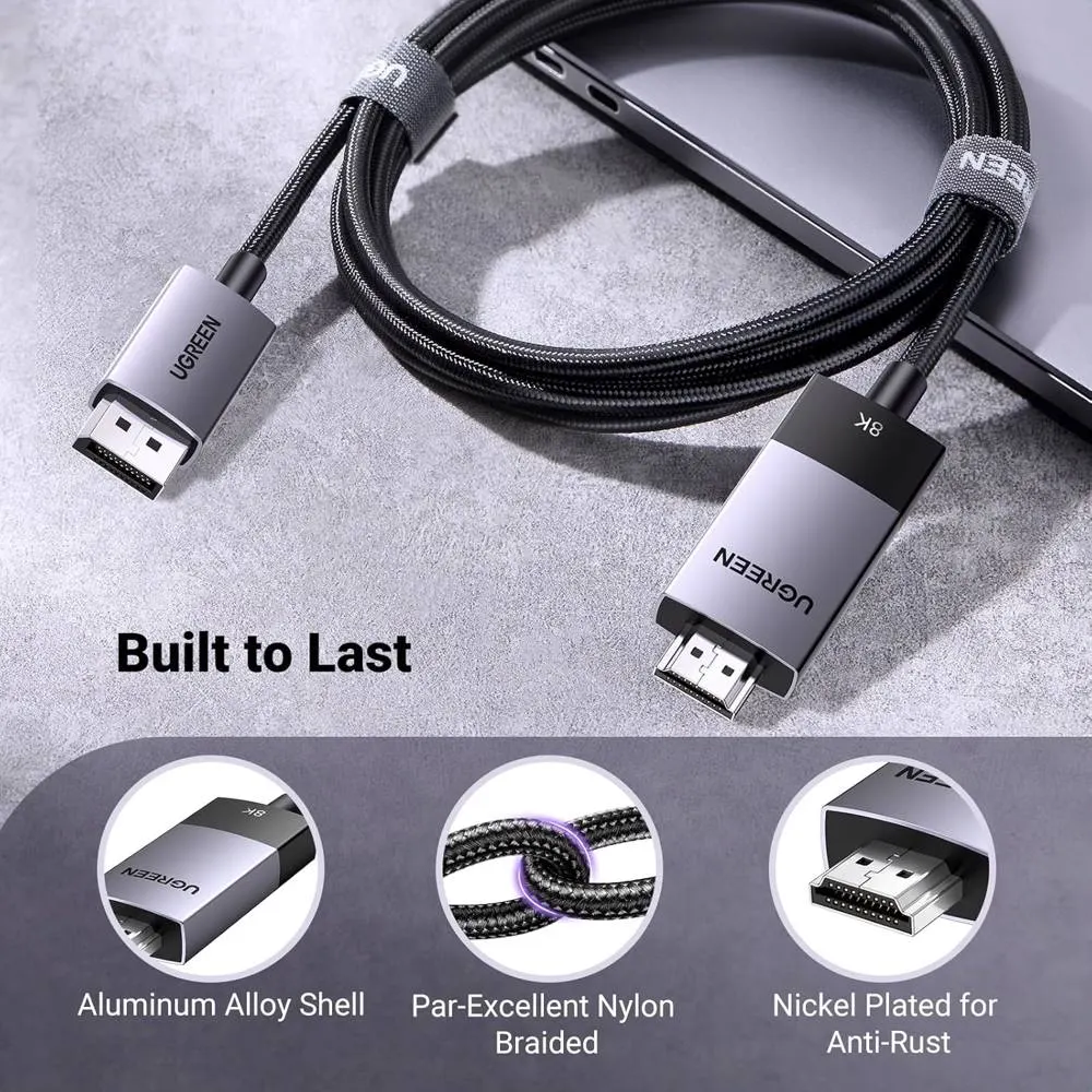 Video cable UGREEN DP115 (80397), 8K, DisplayPort to HDMI, 2m, Grey
