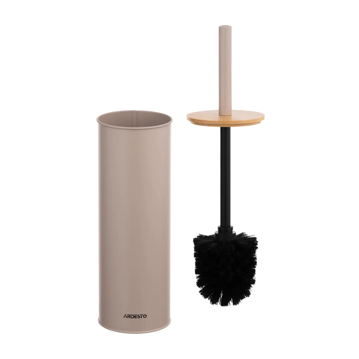 Toilet brush set with stand Ardesto Minimalism, 9.5x27.5/38cm, metal, polypropylene, bamboo, beige