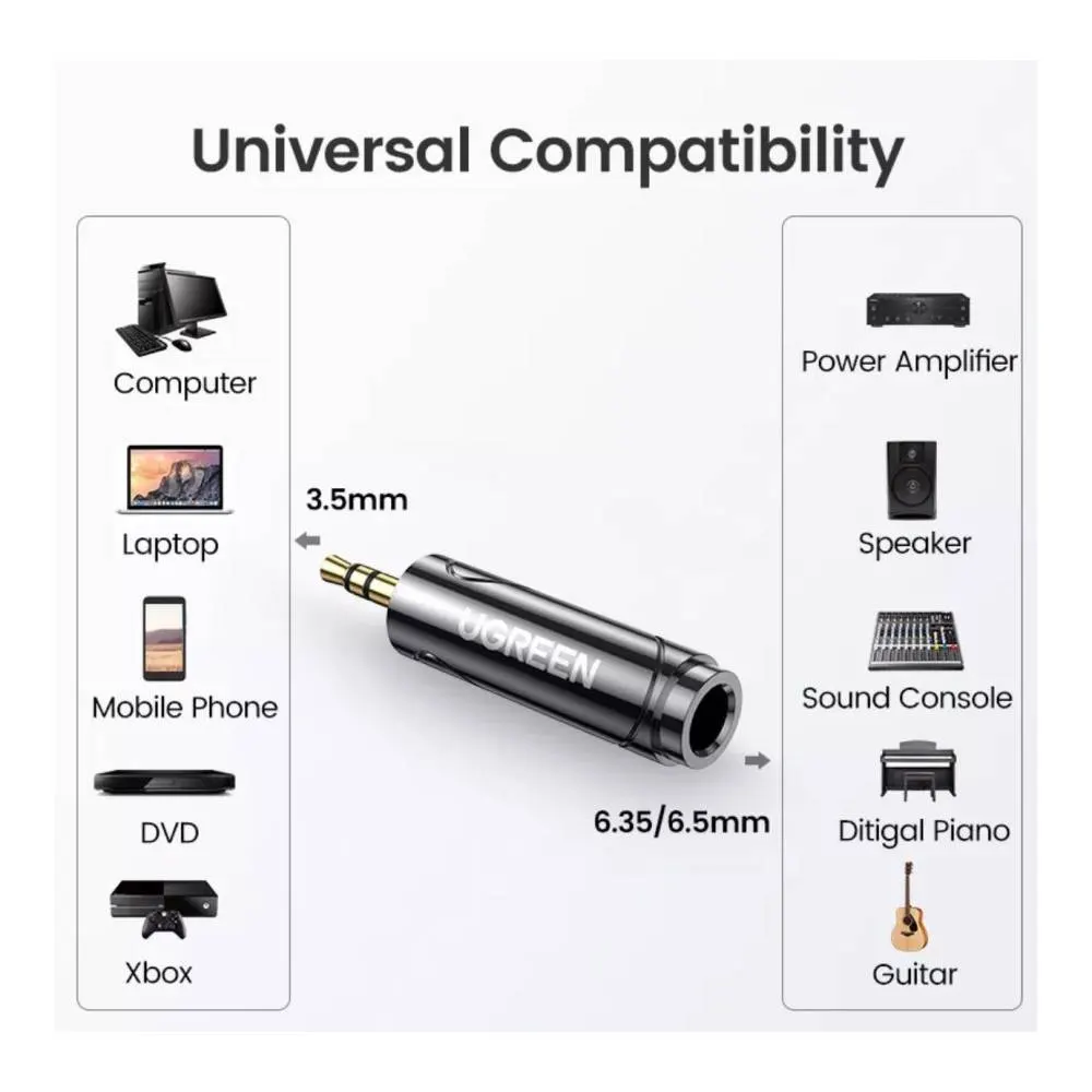 აუდიო ადაპტერი UGREEN 80730, 3.5mm to 6.35mm Audio Adapter, Silver