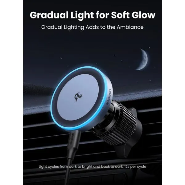 ტელეფონის სამაგრი Qi2, UGREEN, Car Charger, 15W, Wireless Car Mount Charger, Black/Grey.