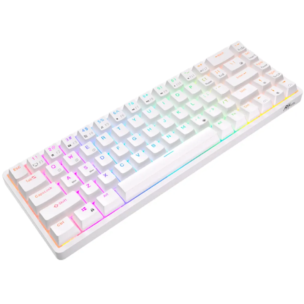 Royal Kludge RK G68 RGB Mechanical Keyboard, Red switch, Hot Swappable, Wireless, USB Type-C, 2.4 GHz, Bluetooth, White