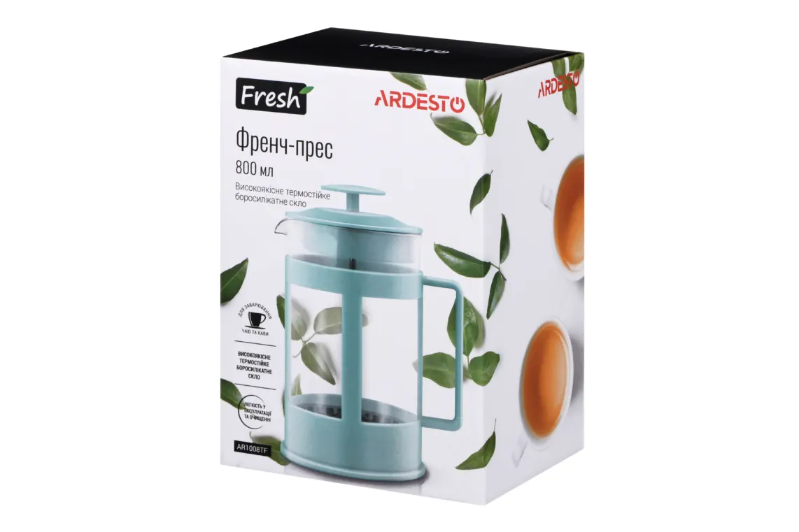 ჩაიდანი ARDESTO French press Fresh, 800 ml, tiffany blue, plastic, glass