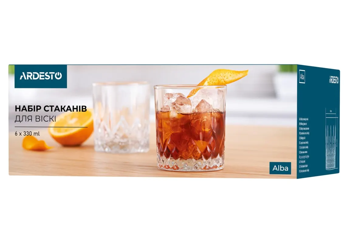 Ardesto Whiskey glasses set Alba, 330ml, 6pcs, glass, transparent