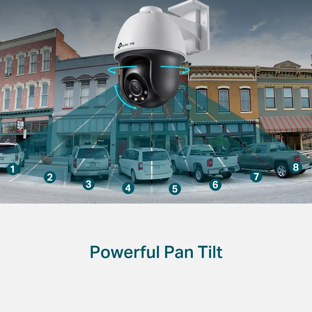 TP-Link VIGI C540 Full-Color Pan Tilt Network Camera - Outdoor, 4MP, 2560 × 1440, 4mm Lens, 93° Diagonal Viewing Angle, Full-Color Night Vision, IR