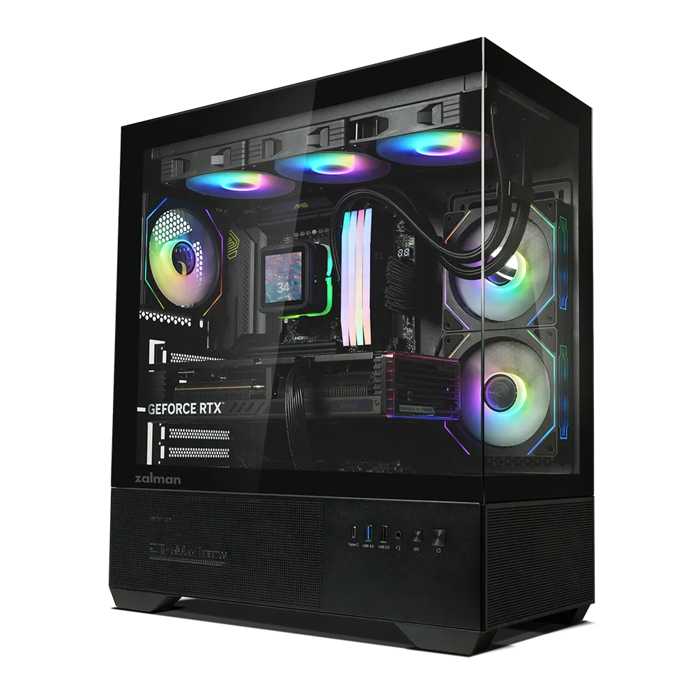 ქეისი Zalman PC case Chronix V2 without PSU, 1xUSB3.0, 1xUSB2.0, 1x Type C, 2x120mm ARGB Reverse, 4x120mm ARGB, VGA 410mm, LCS ready, TG Side/Front Panel, ATX, black