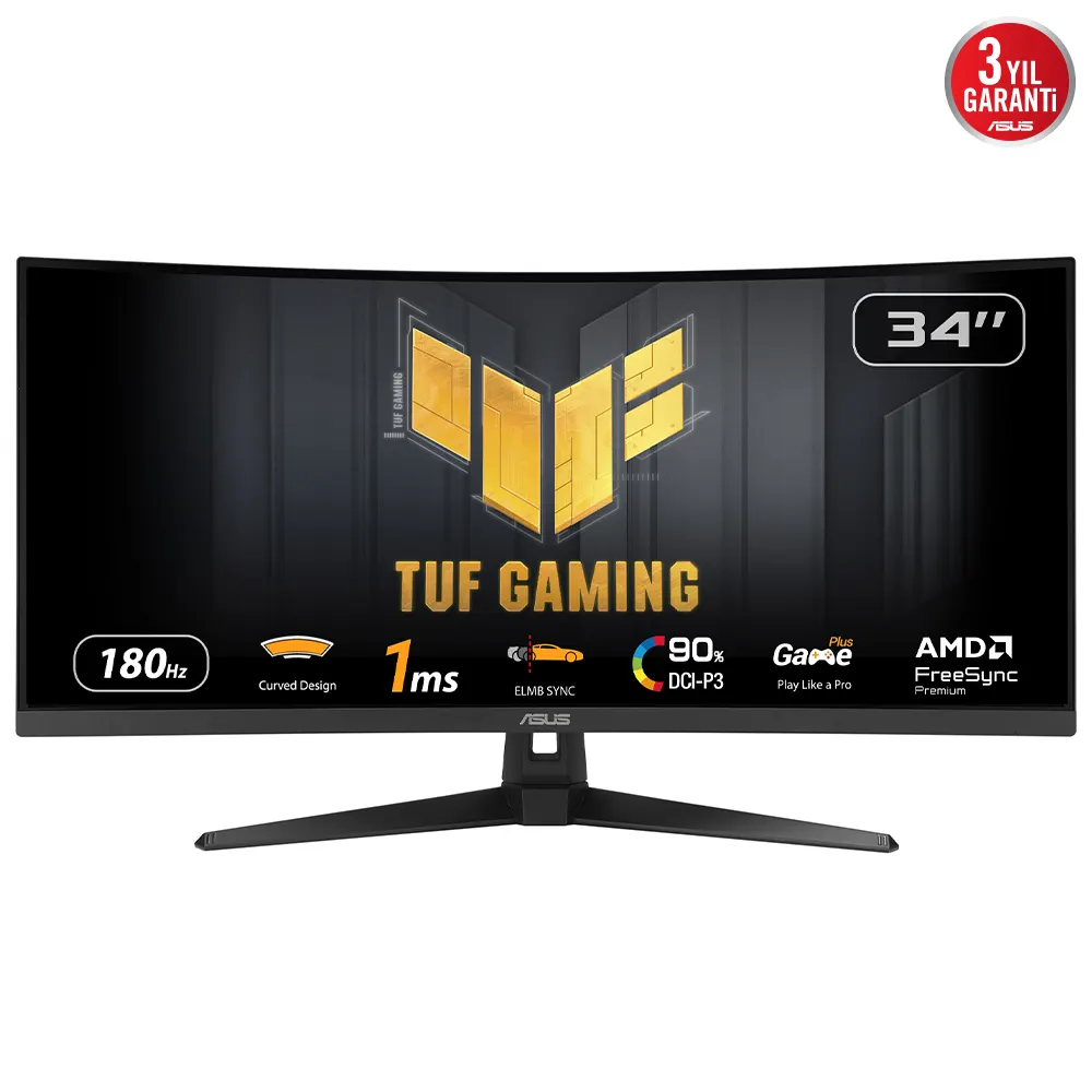 Asus Monitor 34" TUF Gaming VG34VQ3B 2xHDMI, 2xDP, 4xUSB, MM, VA, 3440x1440, 21:9, 180Hz, 1ms, DCI-P3 90%, CURVED, AdaptiveSync, HDR400