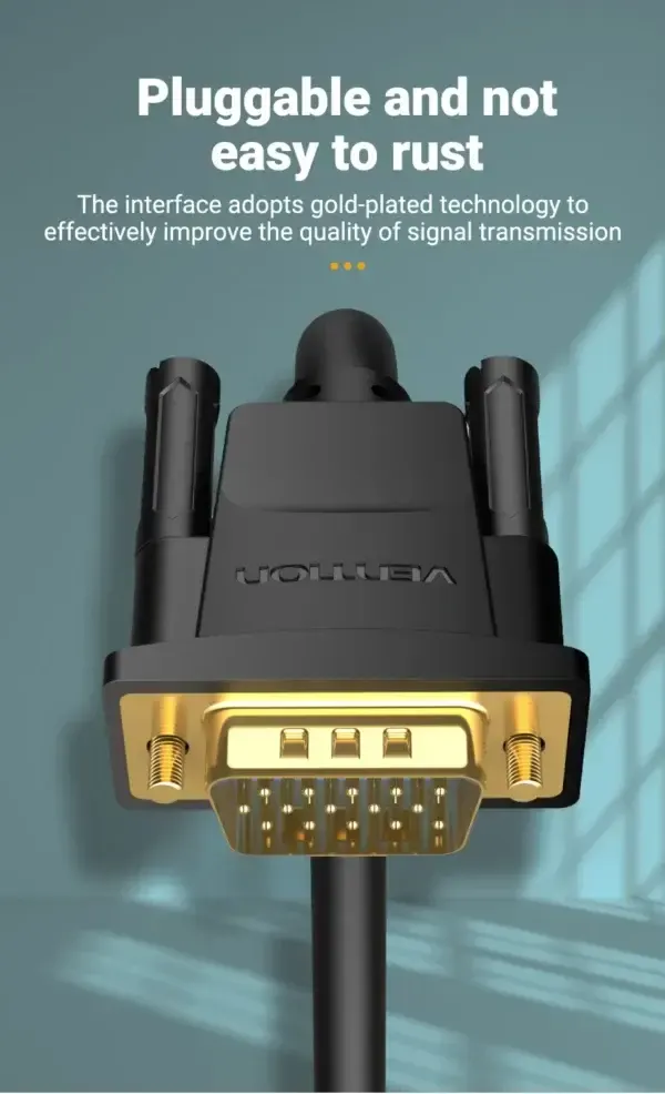 VGA/DVI კაბელი DAEBH, VENTION, Cable, VGA(3+6) Male to Male Cable with ferrite cores 2M Black.
