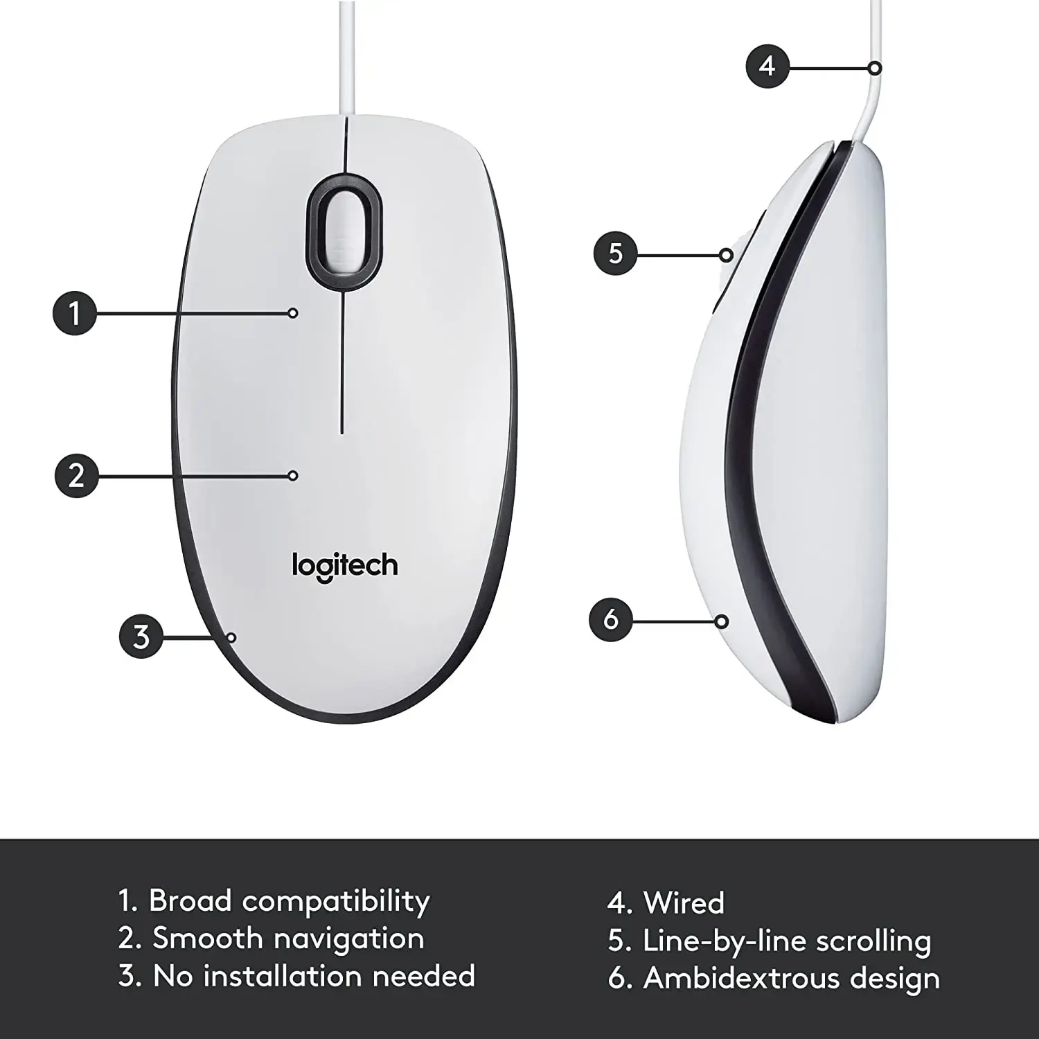 logitech, M100, Mouse White