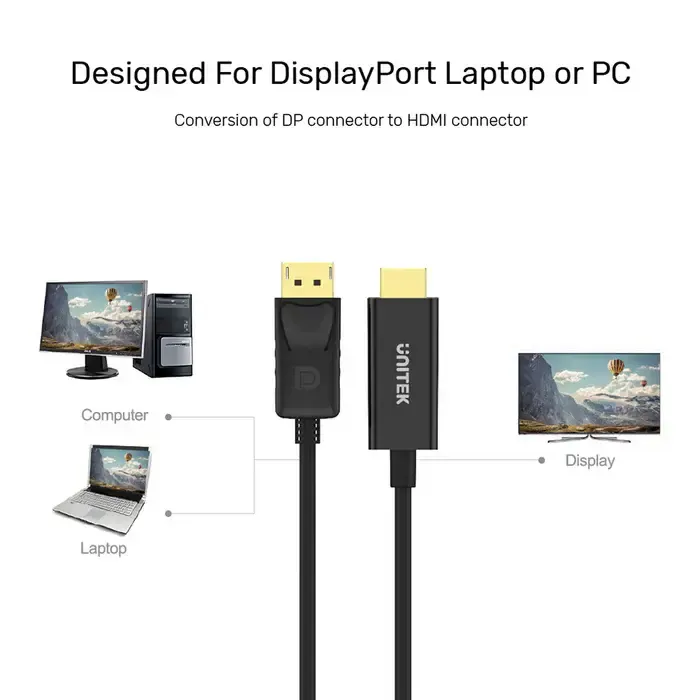 Y-5118CA, UNITEK, Cable, 1.8M DisplayPort to HDMI 1080P Full HD Cable.
