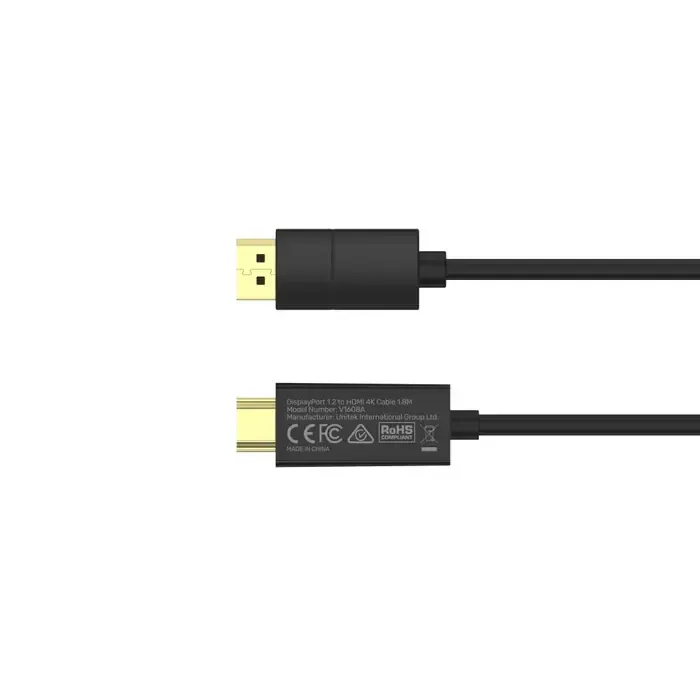 DisplayPort კაბელი V1608A, UNITEK 1.8M, DP1.2 To HDMI 4K 60Hz Adapter Cable, Balck