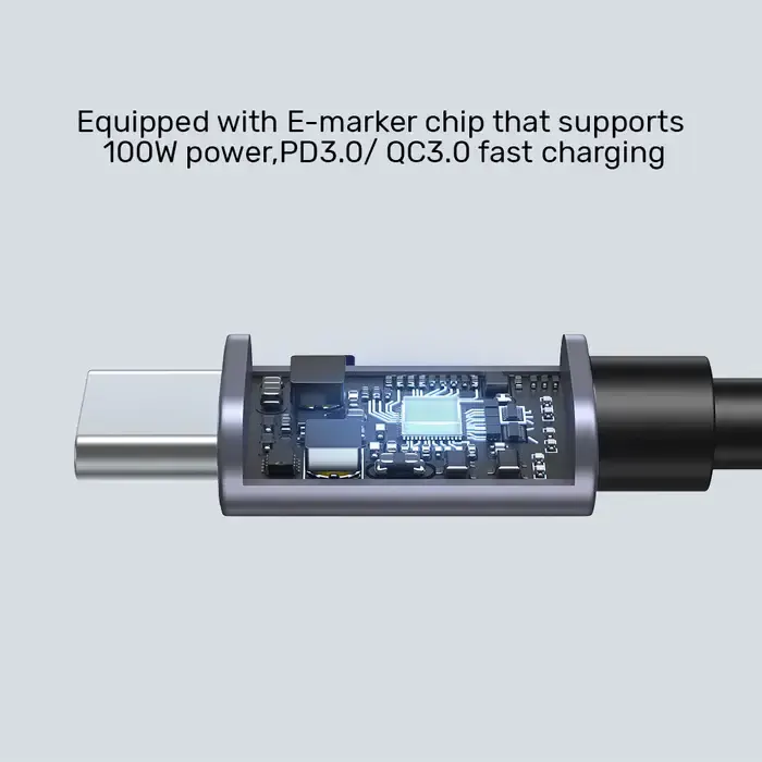 C14123BK-3M, UNITEK, 3M, 90° L-Shape USB-C Male to Male PD 100W Charging Cable