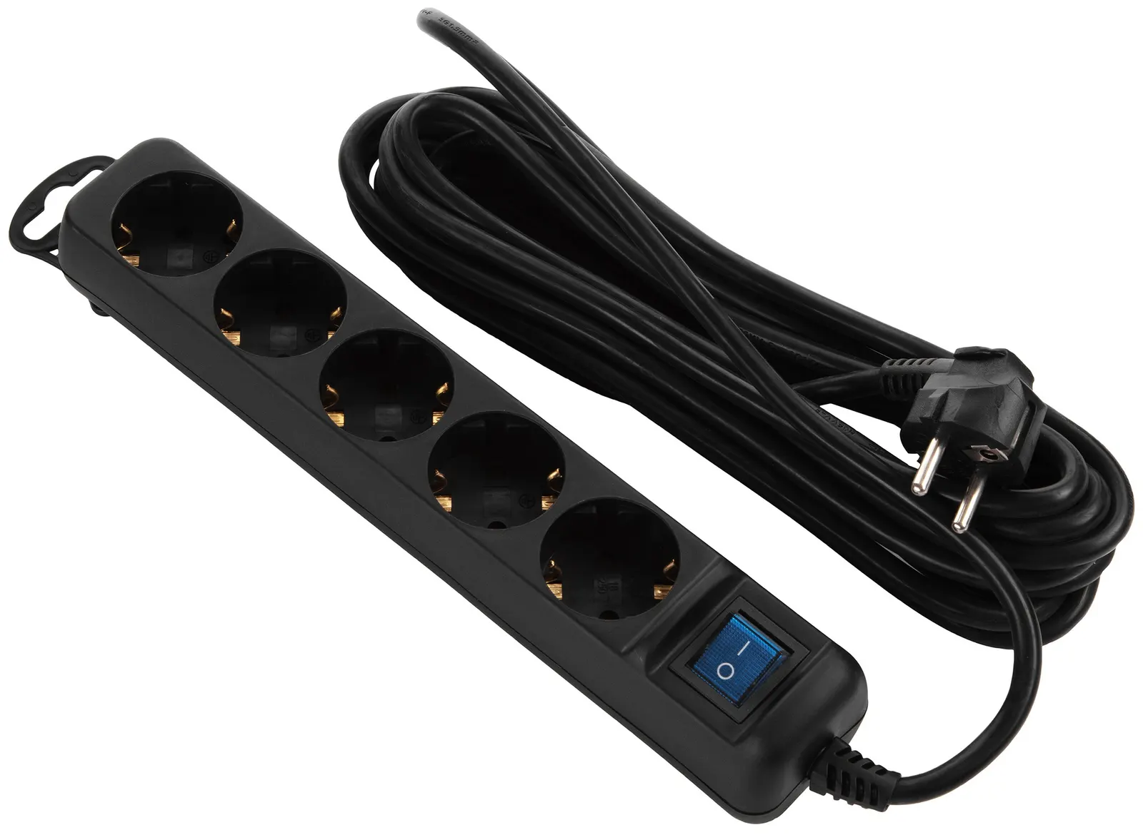 დამაგრძელებელი 2E power strip 5XSchuko switch, 3G*0.75mm2, 5m, Black