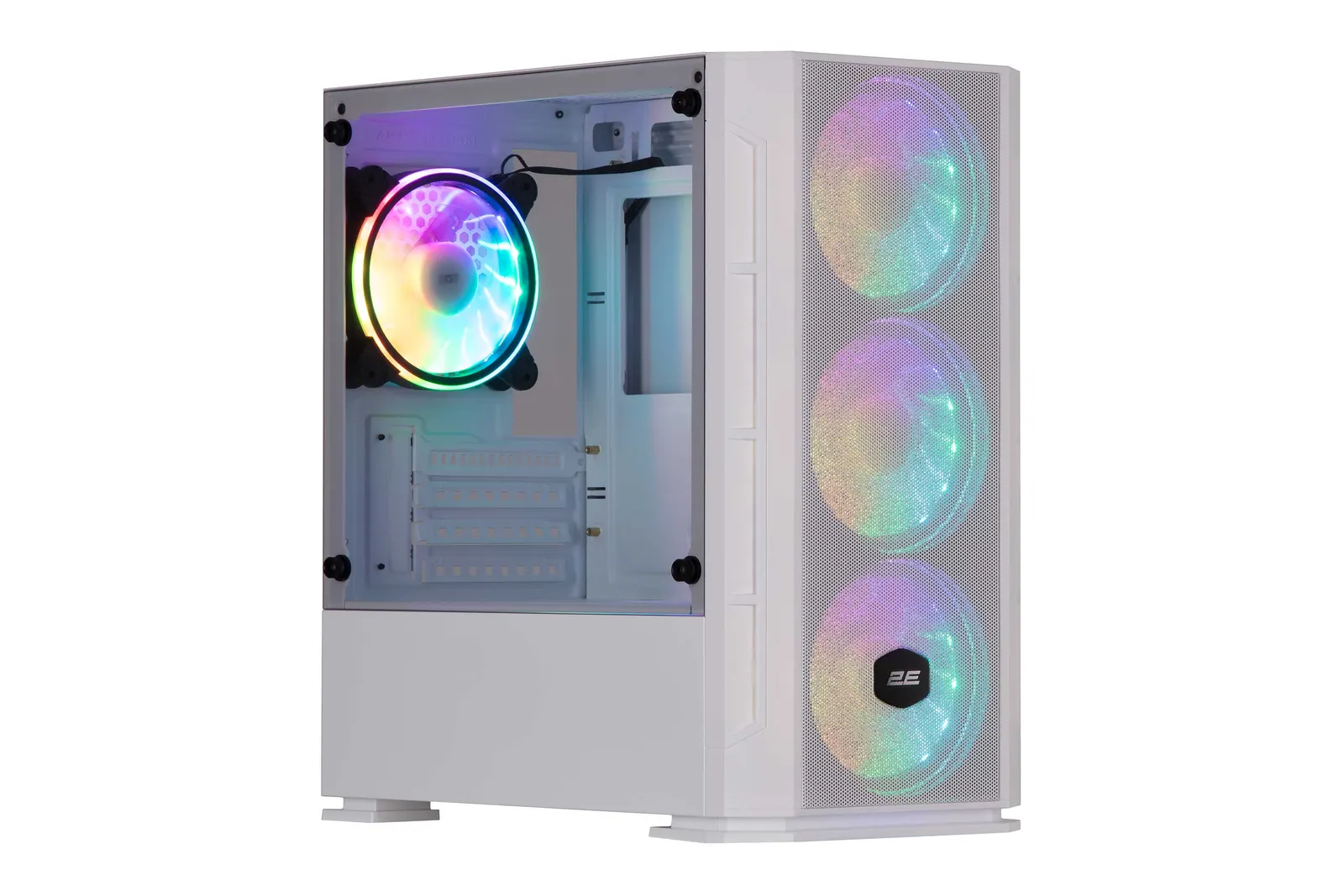 2E Gaming Computer case Calleo GB700W, without PSU, 2xUSB 3.0, 1xUSB 2.0, 4x120mm ARGB, controller with remote, TG Side Window, mATX, White