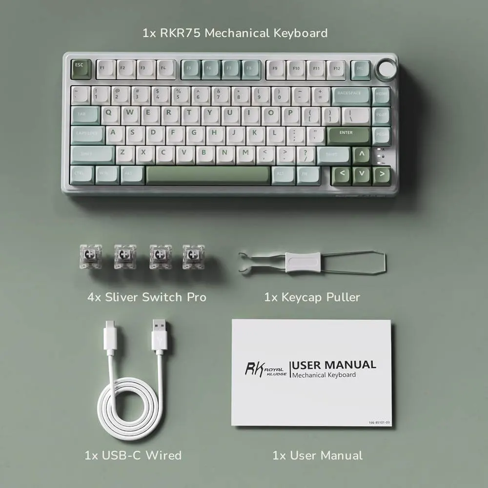 კლავიატურა Royal Kludge RK R75 RGB Mechanical Keyboard, K silver switch, Hot Swappable, Type-C wired, Sky Cyan
