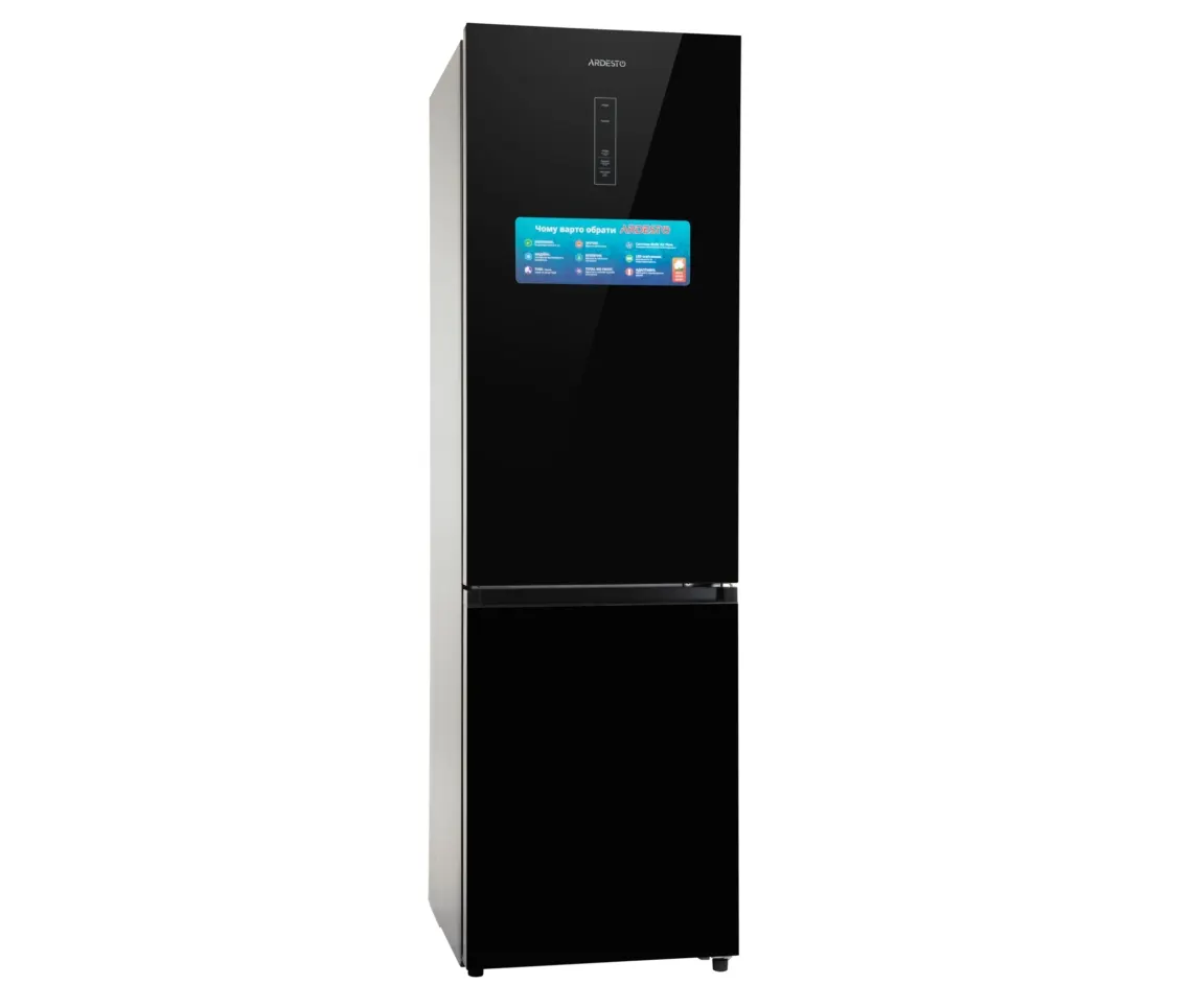 მაცივარი Ref ARDESTO with bottom freezer, 201.8x59.5x66, ref-256L, freez.-122L, 2doors, A+, NF, display ext, fresh zone, black