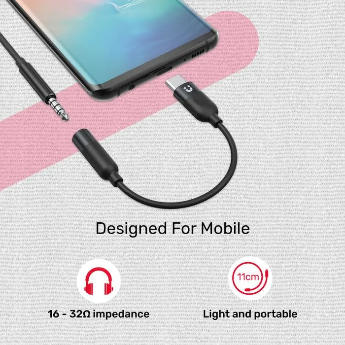 M1204A,UNITEK USB-C to 3.5mm Audio Adaptor, Black Color, With Hi-Fi/DAC