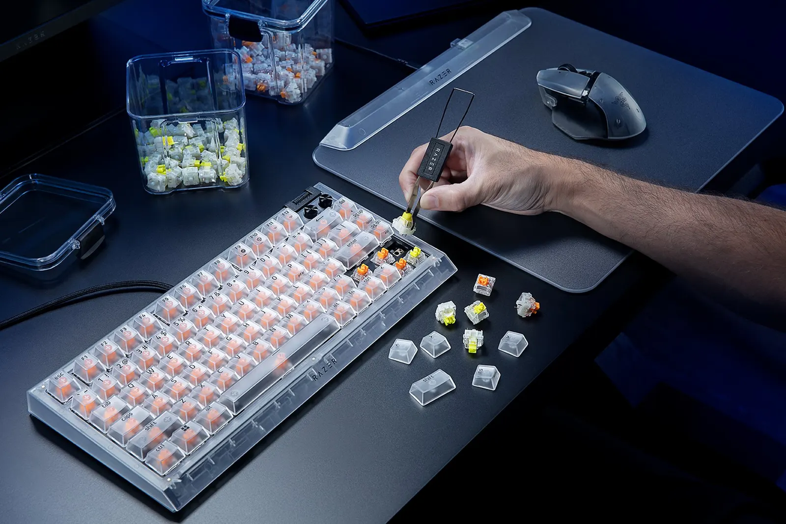 კლავიატურა Razer Keyboard BlackWidow V4 75% RGB 83key Mechanical Tactile Switch GEN-3, USB-A, EN, Phantom White Ed