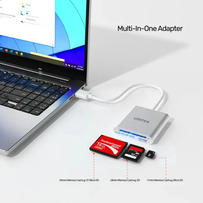 Y-9313, UNITEK, USB Adapter, USB3.0 5 Gb to Micro SD/SD/CF Card Reader.