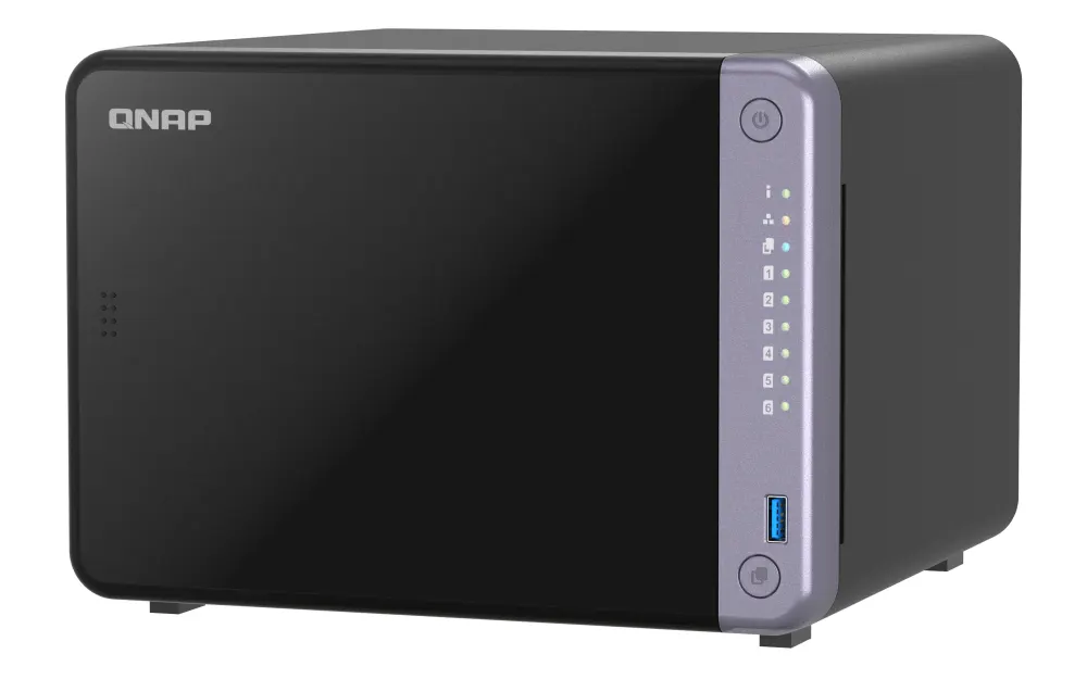 6-bay 3.5" desktop NAS, AL524 4C 2.0GHz, 4GB DDR4 RAM (max 16GB), 2 x 10GbE SFP+, 2 x 2.5GbE, 1 x PCIe Gen3, 2 x USB 3.2 Gen1