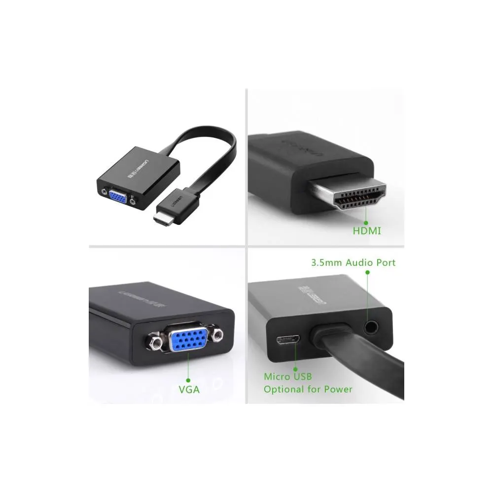 HDMI გადამყვანი UGREEN MM103 (40248) HDMI to VGA Converter 25cm, Black