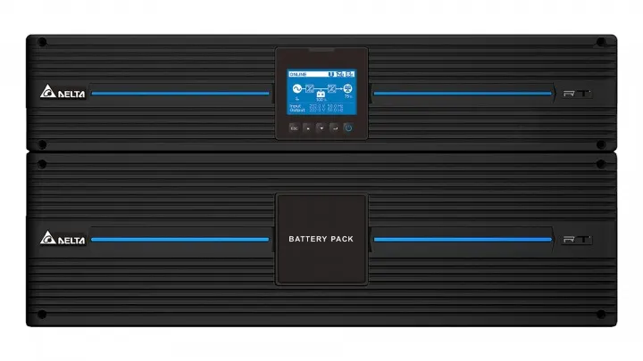 On-Line ტიპის UPS Delta Electronics RT 10kVA, 1:1, 230V, PF unity, default charging current 1.5A, inbuilt 20x9Ah batteries, with MBB