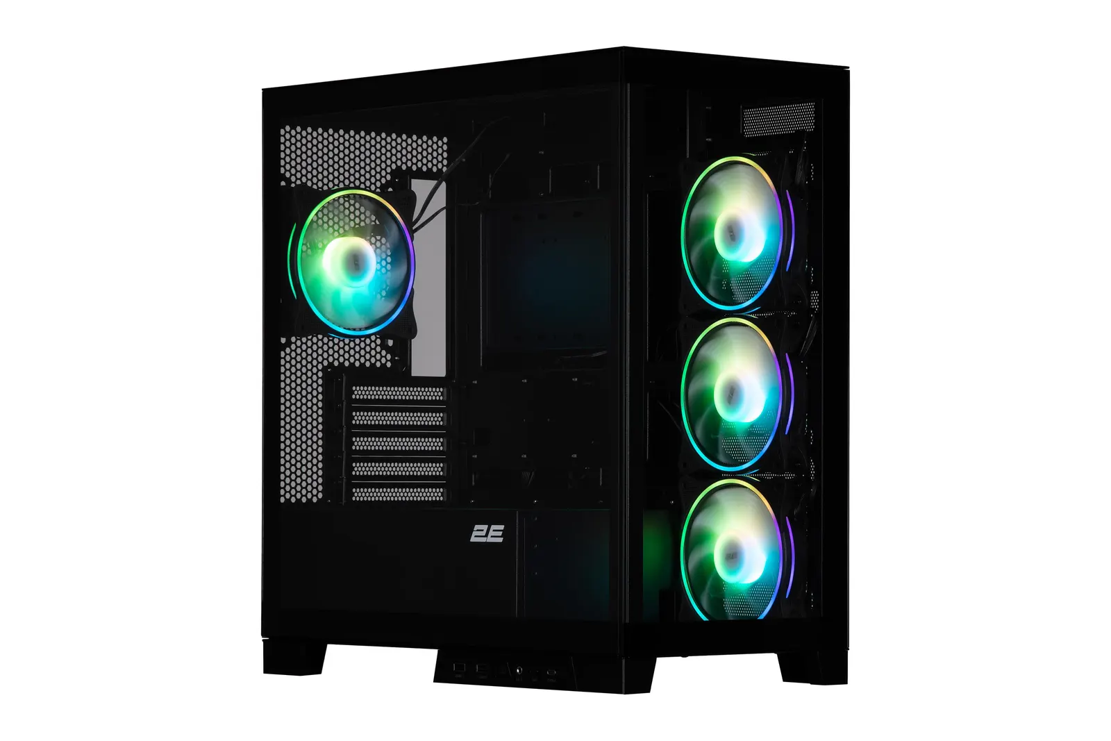 ქეისი 2E Gaming Computer case Fantom GK701B, without PSU, 2xUSB 3.0, 1xUSB Type-C, 4x120mm ARGB, controller with remote, TG Side/Front Panel, mATX, Black