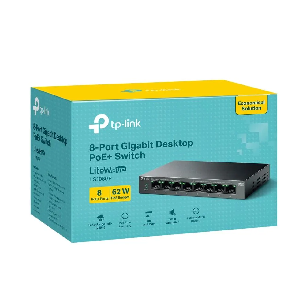 PoE სვიჩი TP-Link, LS108GP, 8-Port Gigabit Desktop Switch with 8-Port PoE+