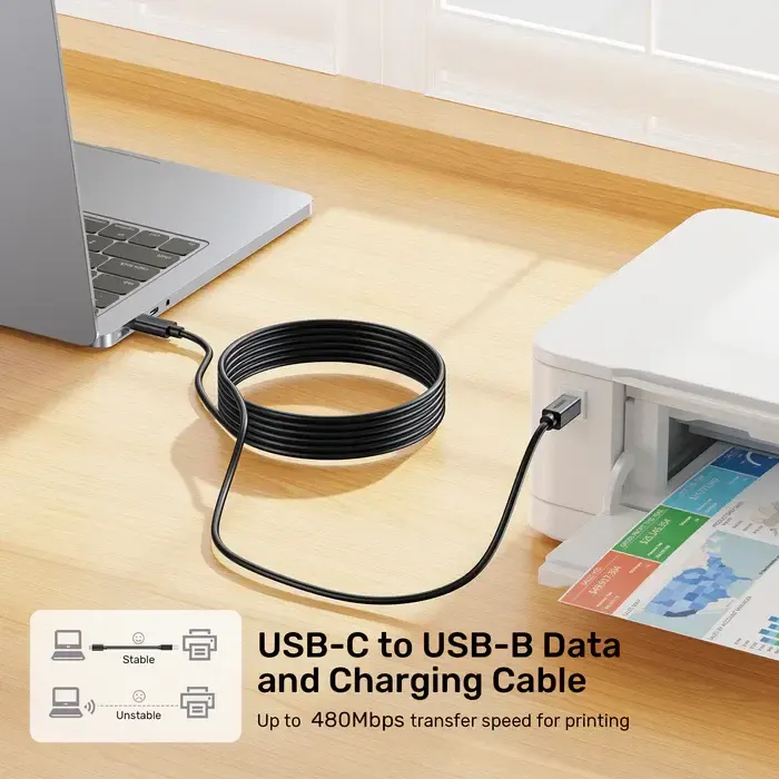 C14140ABK03-2M, UNITEK, 2M, USB-C 480Mbps to USB-B Printer Cable
