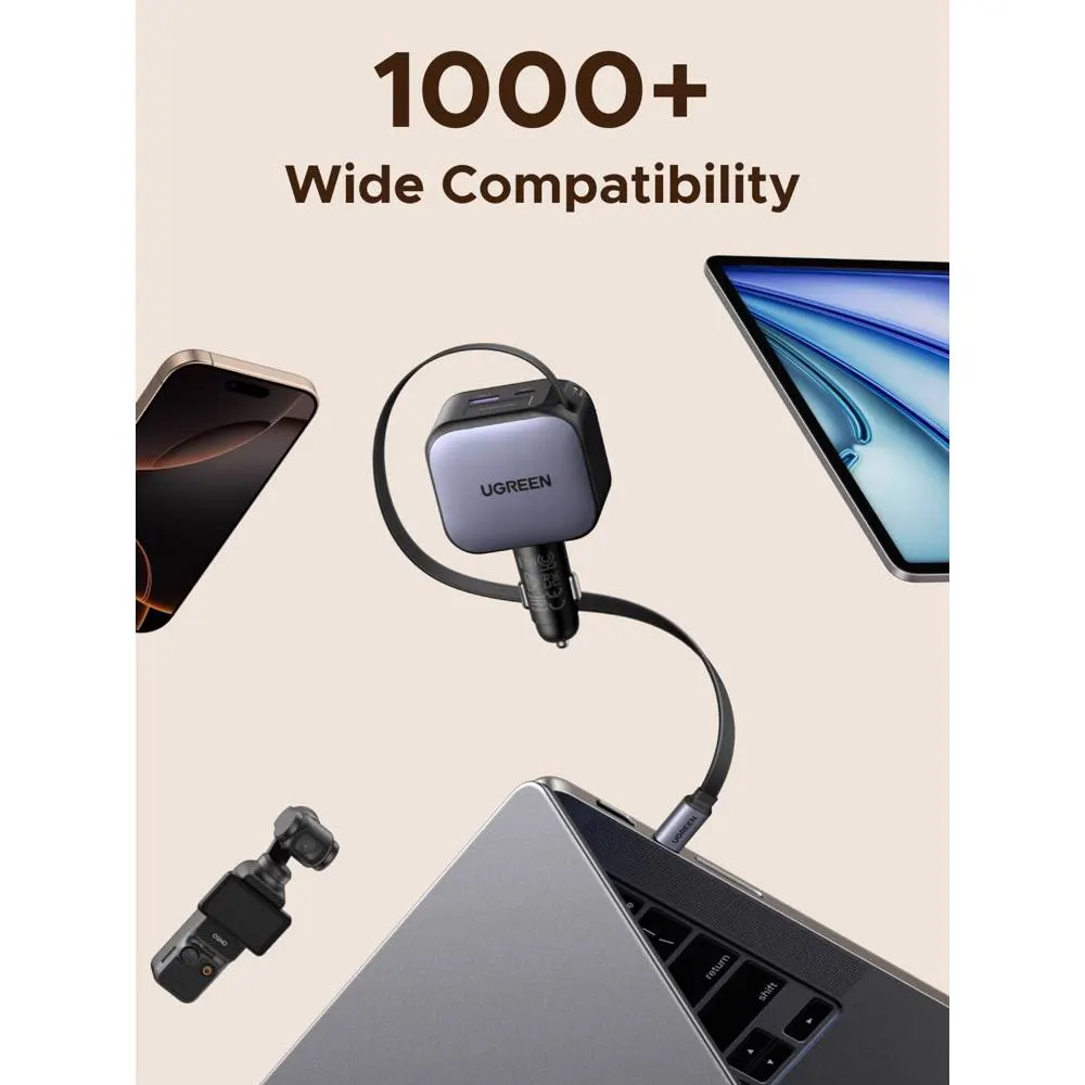 მანქანის დამტენი UGREEN EC604 (55910B) Nexode, 145W, Car Charger With Retractable Type-C Cable, Grey