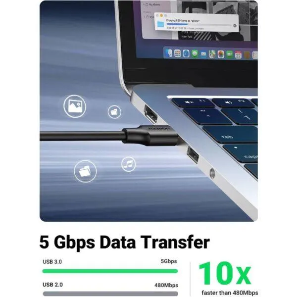 USB დამაგრძელებელი US129 UGREEN (30126) USB 3.0 Extension Cable (A Male to A Female) Black 1.5M