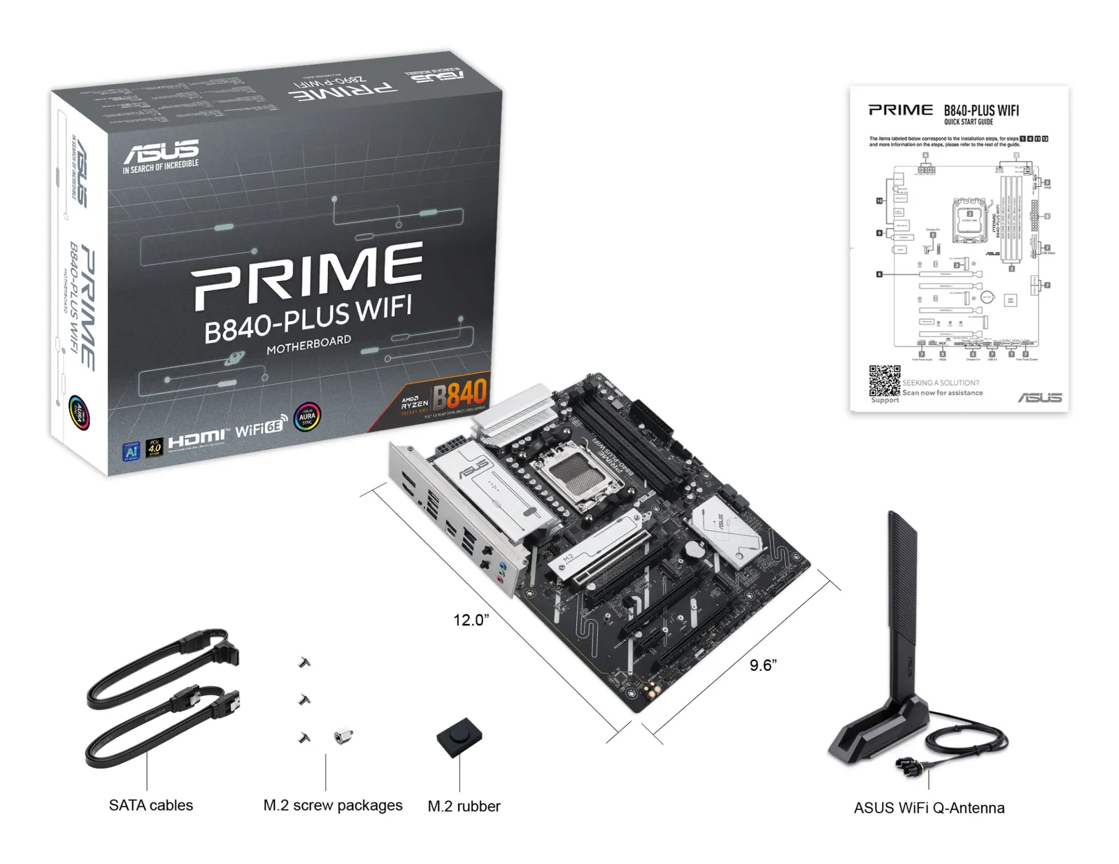 დედაპლატა ASUS Motherboard PRIME B840-PLUS WIFI sAM5 B840 4xDDR5 M.2 HDMI DP WiFi BT ATX