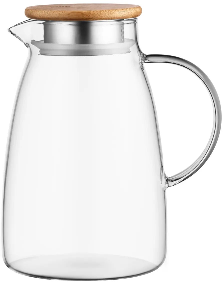 დოქი Pitcher with lid ARDESTO 1500ml, borosilicate glass, bamboo, transparent