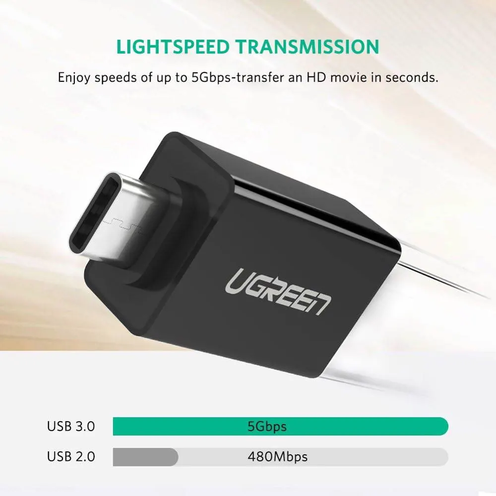 UGREEN US173 (20808), Type-C 3.1 Male To USB 3.0 female Adapter, Black