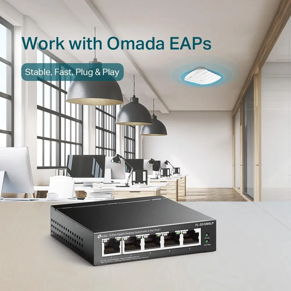 PoE სვიჩი TP-Link, TL-SG1005LP, Switch, 5-Port Gigabit Desktop Switch with 4-Port PoE+.