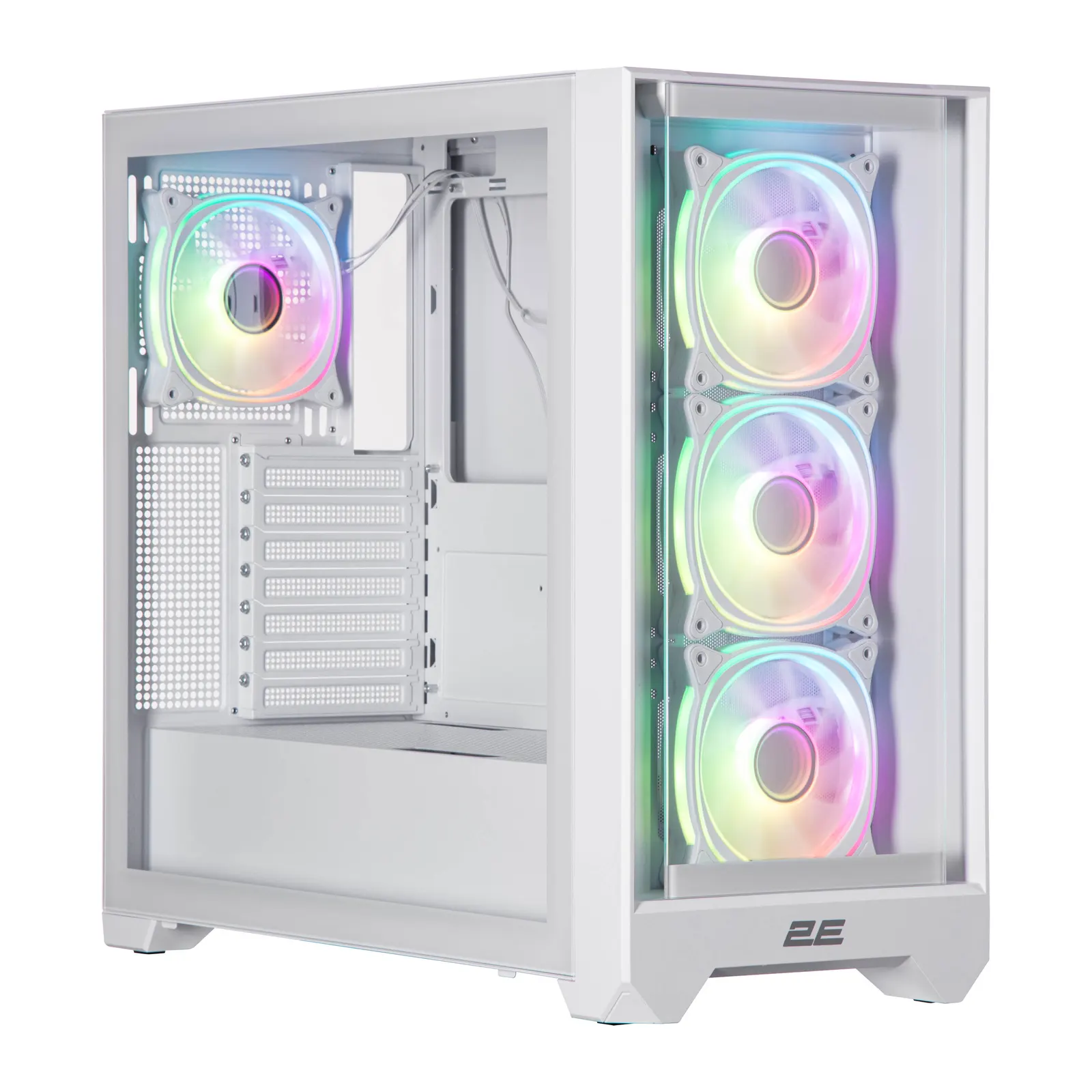 ქეისი 2E GAMING PC case Dominator Pro G2302W, without PSU, 2xUSB3.0, 1xUSBType-C, 4x120mm ARGB, VGA 380mm, LCS ready, controller with remote, TG Side Panel, TG/Mesh Front panel, ATX, white