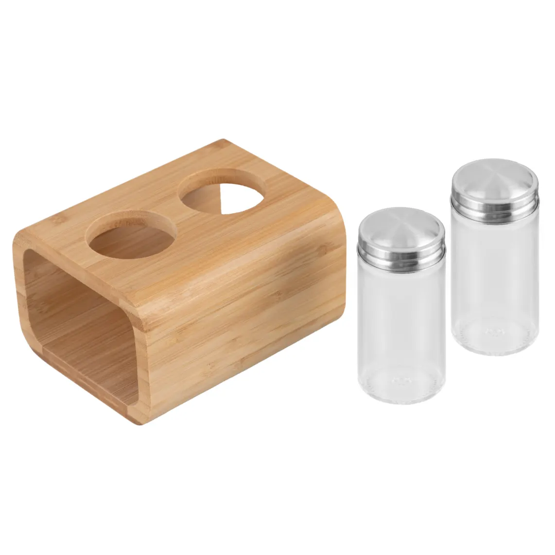 სამარილე ARDESTO Salt and pepper set Midori, 3 pcs, 80ml, 13.5x11x11cm, bamboo, stainless steel, glass, plastic